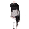 Ladies′ Black Cotton Scarf Winter Pashmina with Jacquard Flower Pattern